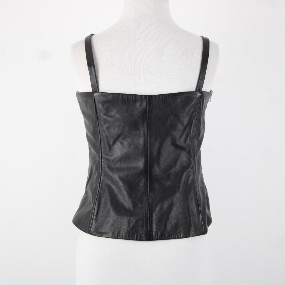 Dana Buchman Sz 12 Black Bronze Lined Studded 100% Leather Poly Lined Corset Top - Picture 6 of 16